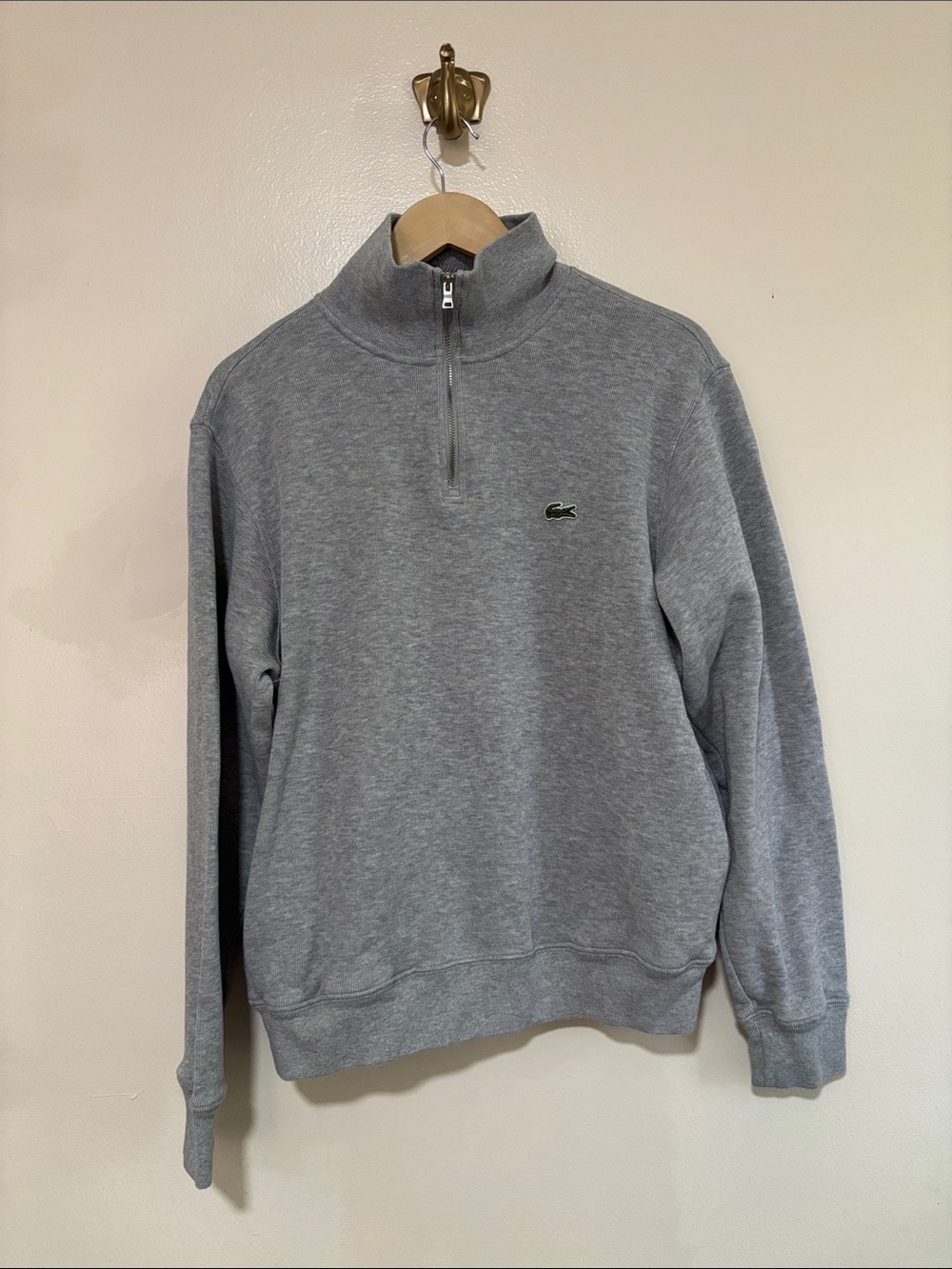 Lacoste Men’s Gray Quarter Zip Pullover Sweatshirt with Pockets size L